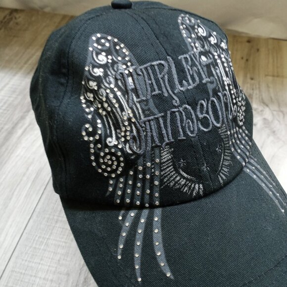 Harley Davidson Baseball Hat Cap Wing Design Rhinestone Studded Loop Back - Picture 3 of 11